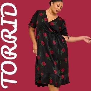 TORRID Plus Size  Rose Midi Brushed Charmeuse Wrap Dress.